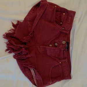 Cute Burgundy Denim Shorts